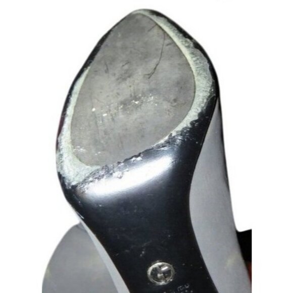 Giorgio Armani Grey Italian Leather Black Patent Bows Luxury Pumps Heels 38.5 or - Picture 11 of 11